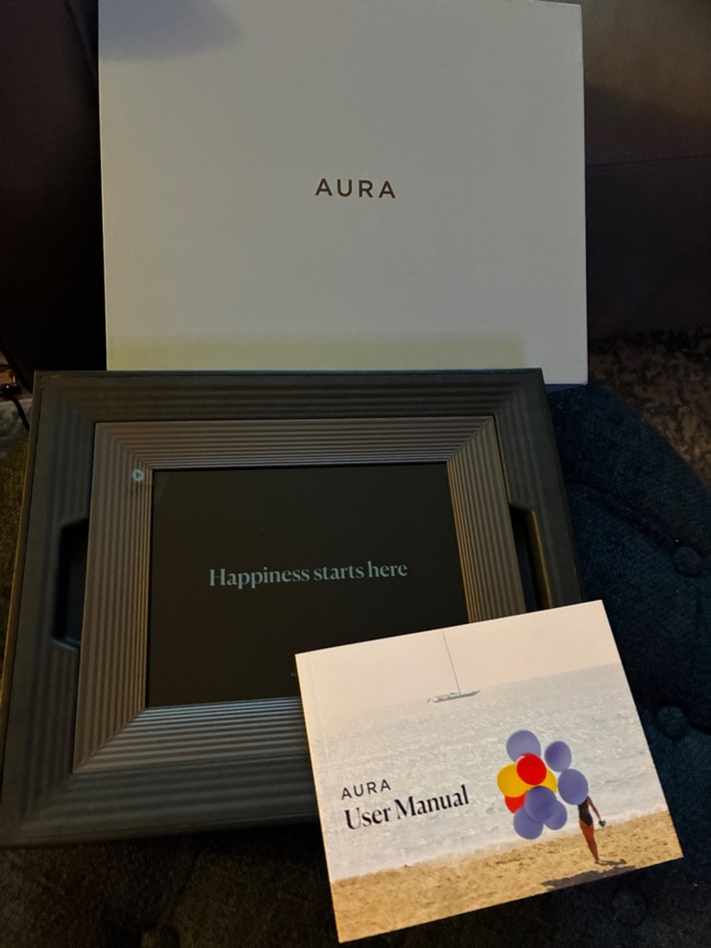 Aura Mason Black Ribbed Digital Picture Frame with Welcome Display